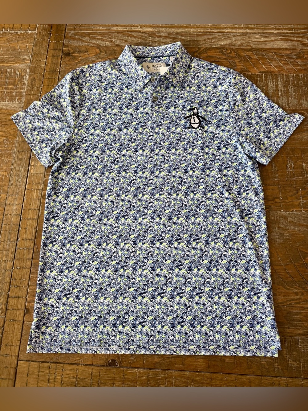 Original Penguin Embroidered Men's Blue/Lime Golf Polo, Size Medium (Retail $98)